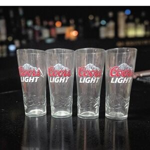 Coors Light Mountain Beer Glasses, Set of 4, Embossed 3D Logo, Vintage Drinkware